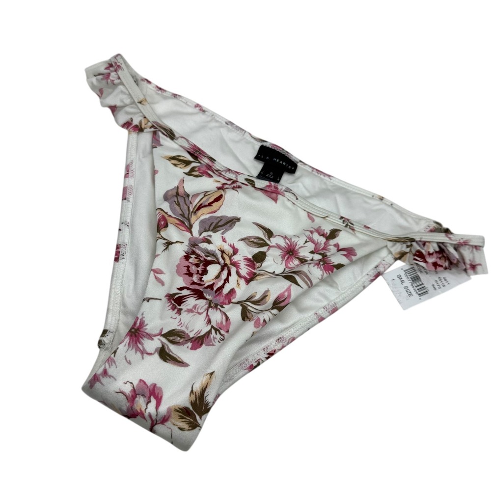 LA Hearts Floral Bikini Bottoms Ruffle Trim White Pink Size S